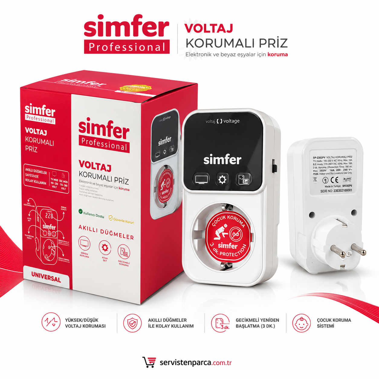 Simfer Professional SP-2302PV Voltaj Korumalı Priz